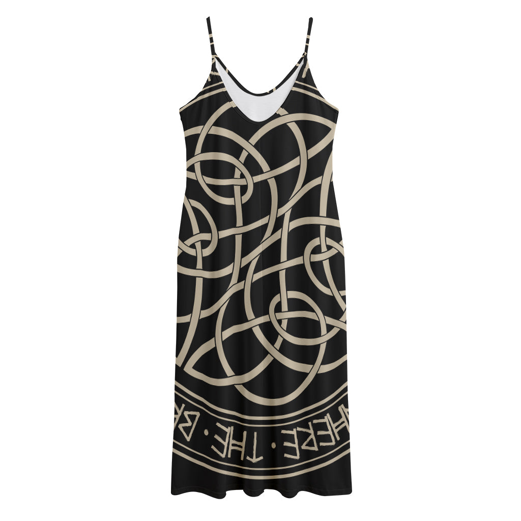 Scandinavian Viking Symbol Print Jersey Midi Cami Dress