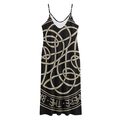 Scandinavian Viking Symbol Print Jersey Midi Cami Dress