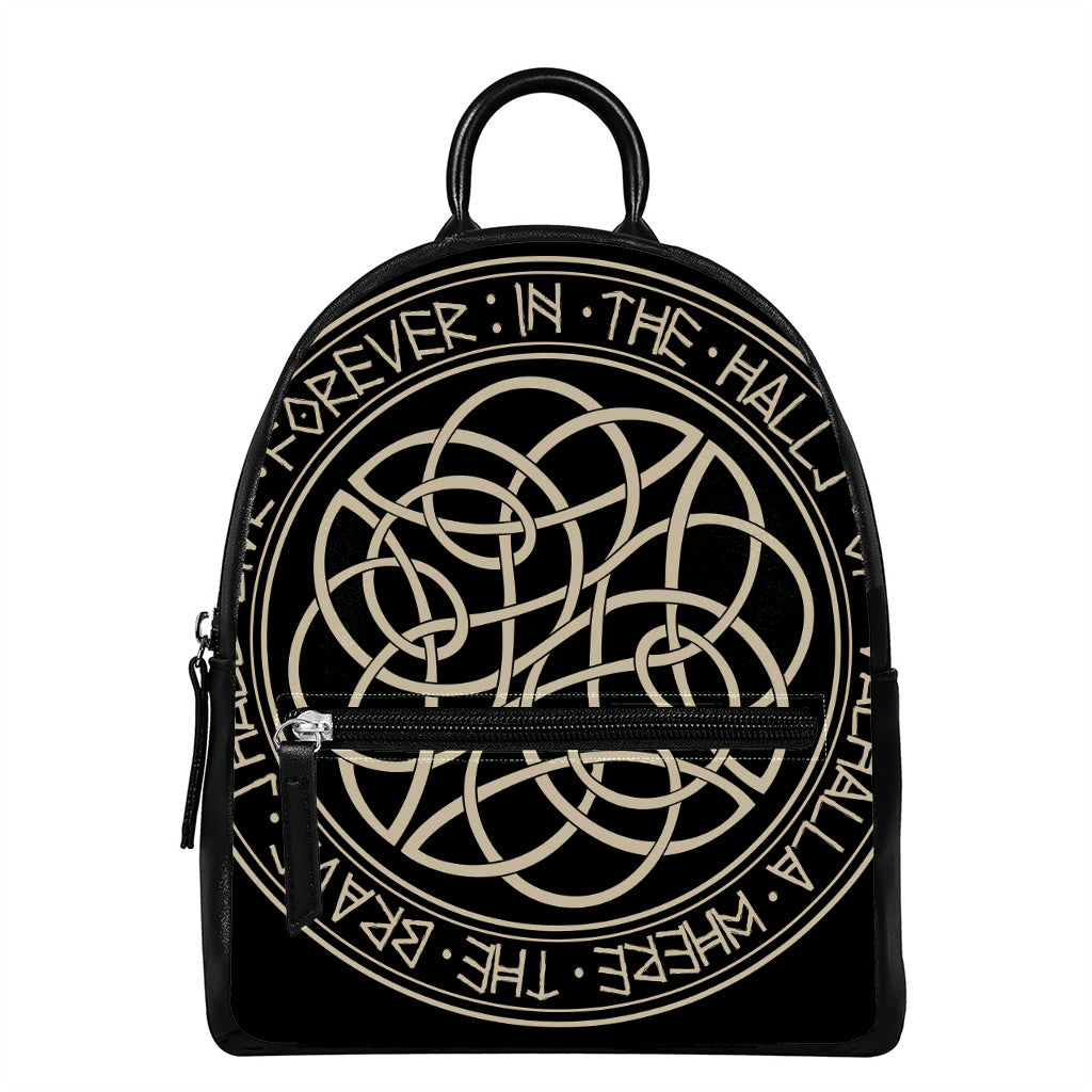 Scandinavian Viking Symbol Print Leather Backpack