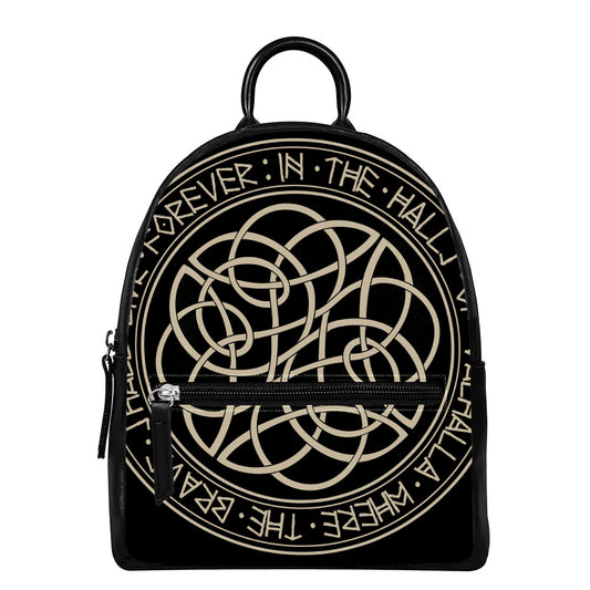 Scandinavian Viking Symbol Print Leather Backpack