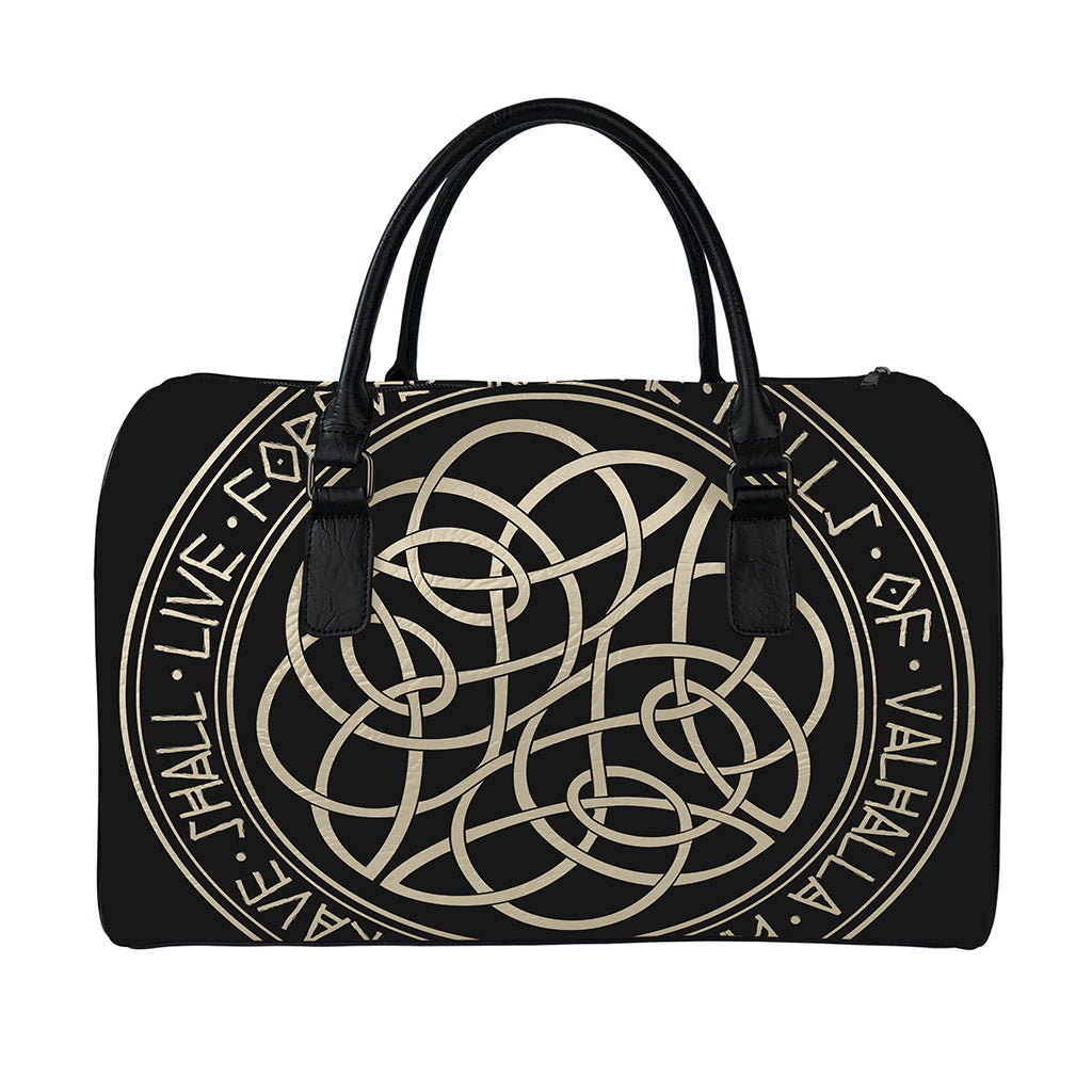 Scandinavian Viking Symbol Print Leather Duffle Bag
