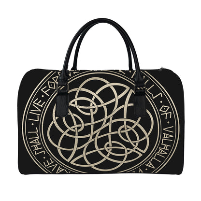 Scandinavian Viking Symbol Print Leather Duffle Bag