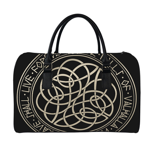 Scandinavian Viking Symbol Print Leather Duffle Bag