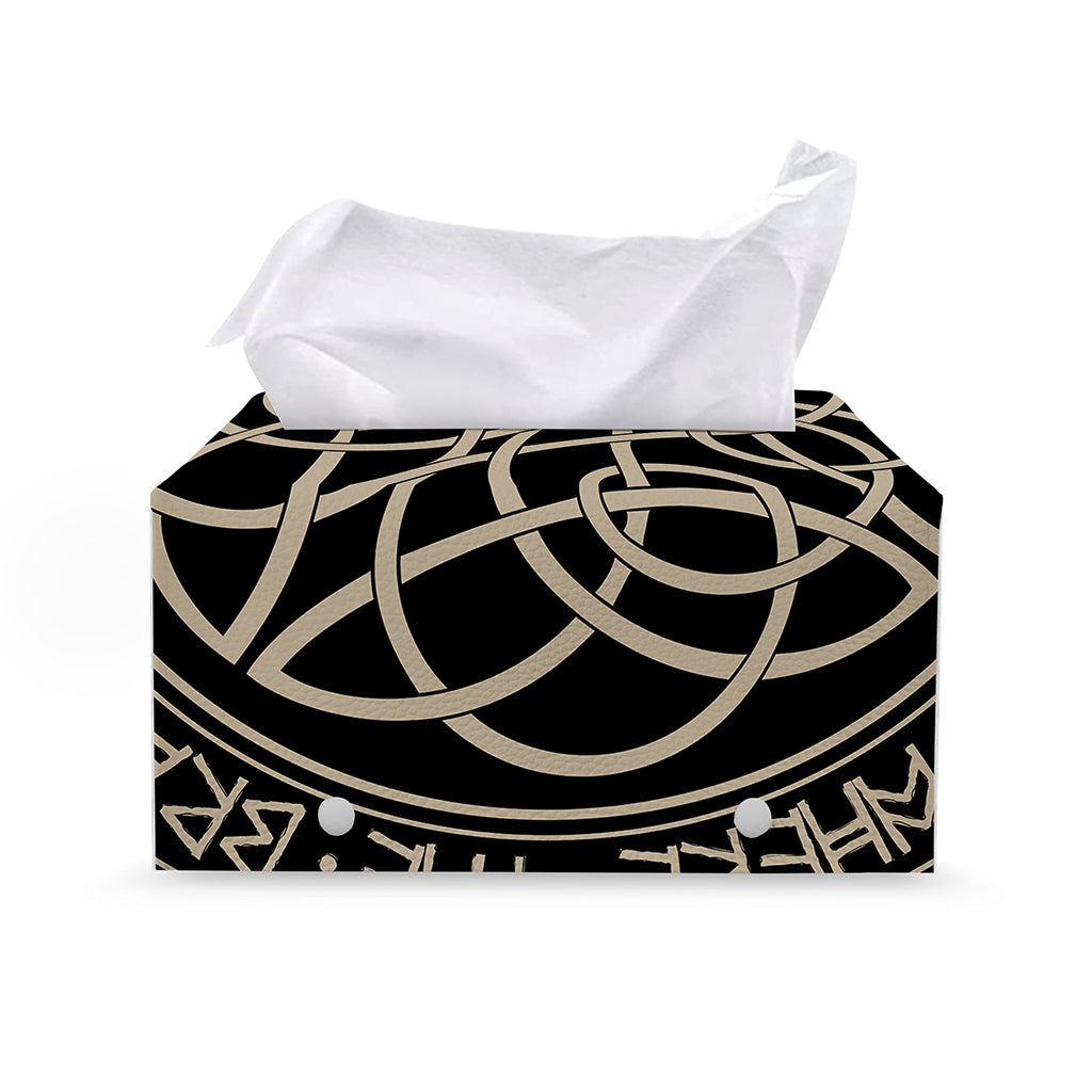 Scandinavian Viking Symbol Print Leather Tissue Box Cover