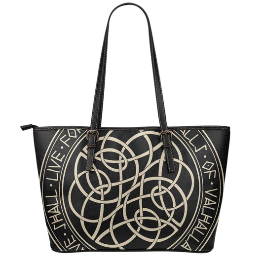 Scandinavian Viking Symbol Print Leather Tote Bag