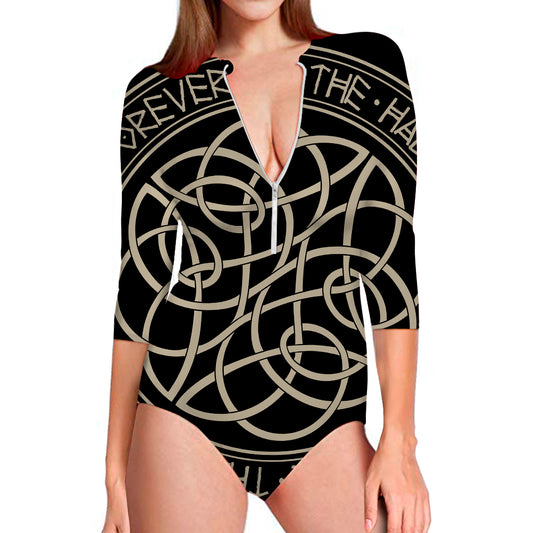 Scandinavian Viking Symbol Print Long Sleeve Swimsuit