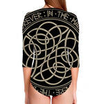 Scandinavian Viking Symbol Print Long Sleeve Swimsuit