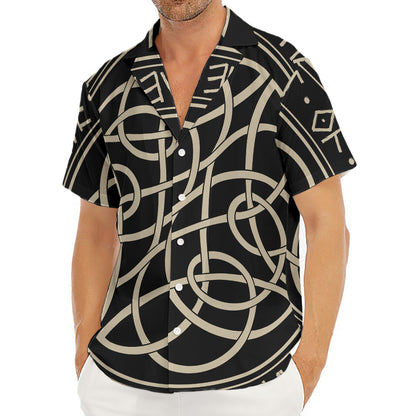 Scandinavian Viking Symbol Print Men's Deep V-Neck Shirt