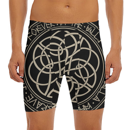 Scandinavian Viking Symbol Print Men's Long Boxer Briefs