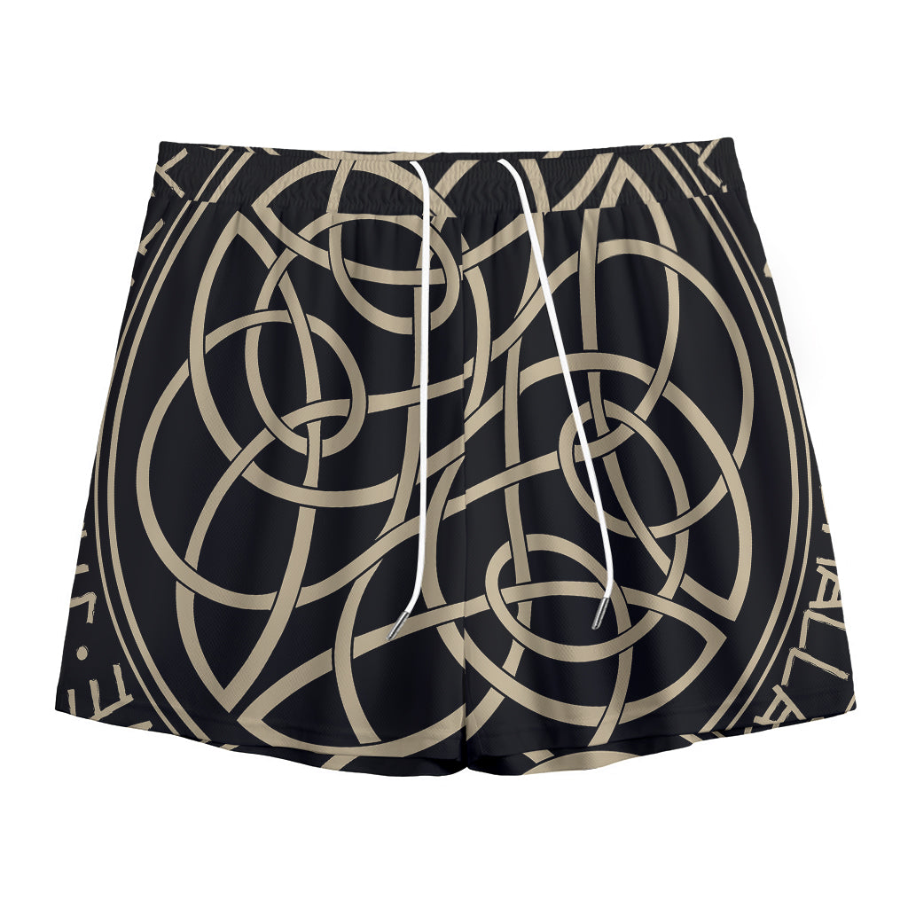 Scandinavian Viking Symbol Print Mesh Shorts