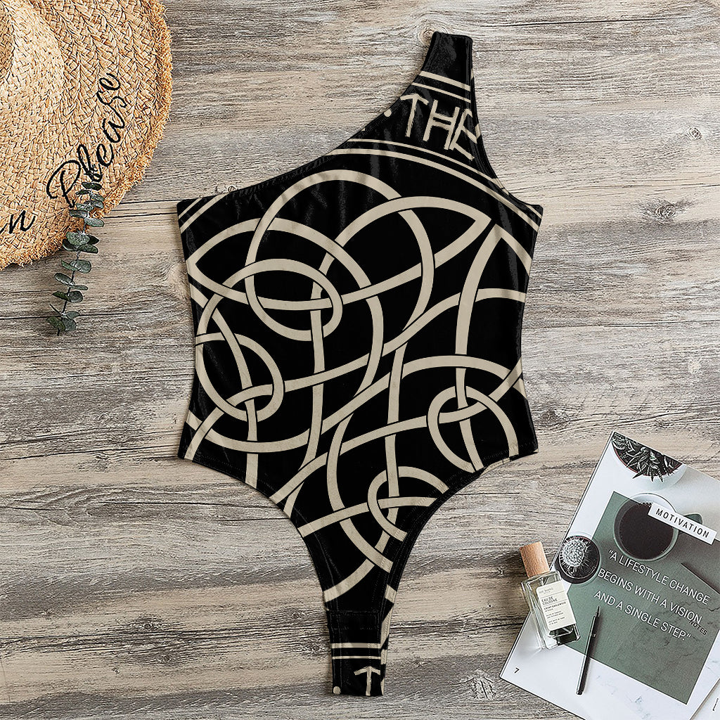 Scandinavian Viking Symbol Print One Shoulder Bodysuit
