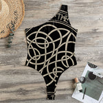 Scandinavian Viking Symbol Print One Shoulder Bodysuit