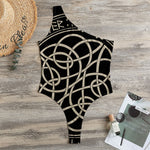 Scandinavian Viking Symbol Print One Shoulder Bodysuit
