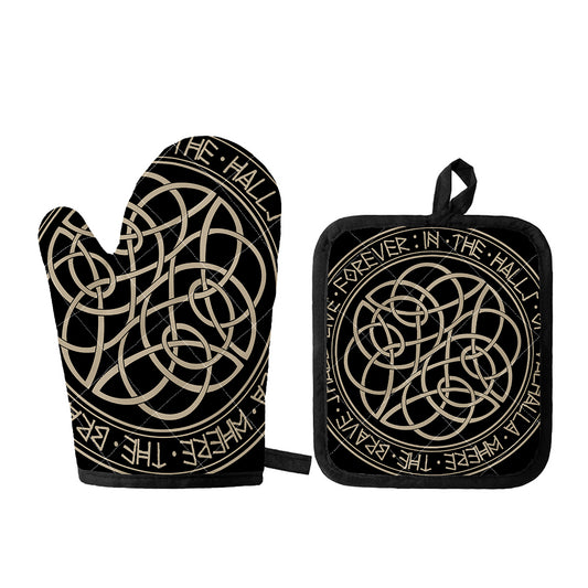 Scandinavian Viking Symbol Print Oven Mitt And Pot Holder Set