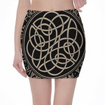 Scandinavian Viking Symbol Print Pencil Mini Skirt