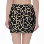 Scandinavian Viking Symbol Print Pencil Mini Skirt