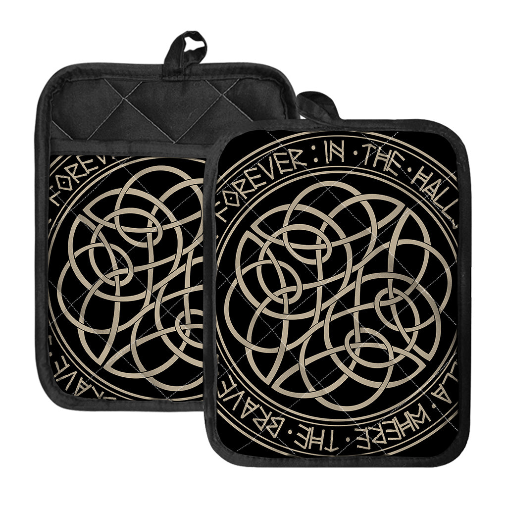Scandinavian Viking Symbol Print Pot Holders With Pocket