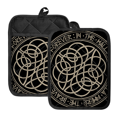 Scandinavian Viking Symbol Print Pot Holders With Pocket