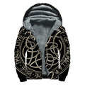 Scandinavian Viking Symbol Print Sherpa Lined Zip Up Hoodie