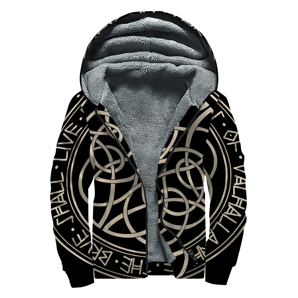 Scandinavian Viking Symbol Print Sherpa Lined Zip Up Hoodie