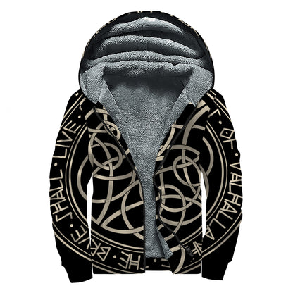 Scandinavian Viking Symbol Print Sherpa Lined Zip Up Hoodie