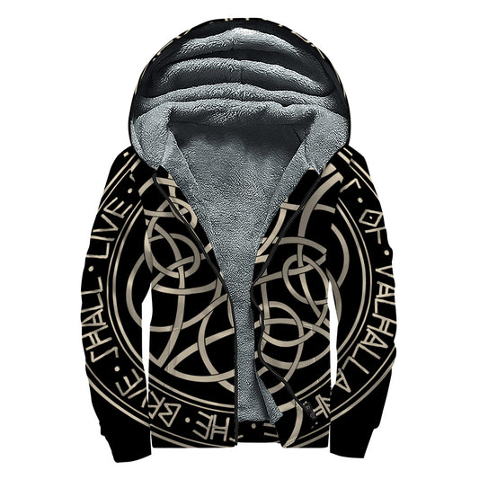 Scandinavian Viking Symbol Print Sherpa Lined Zip Up Hoodie