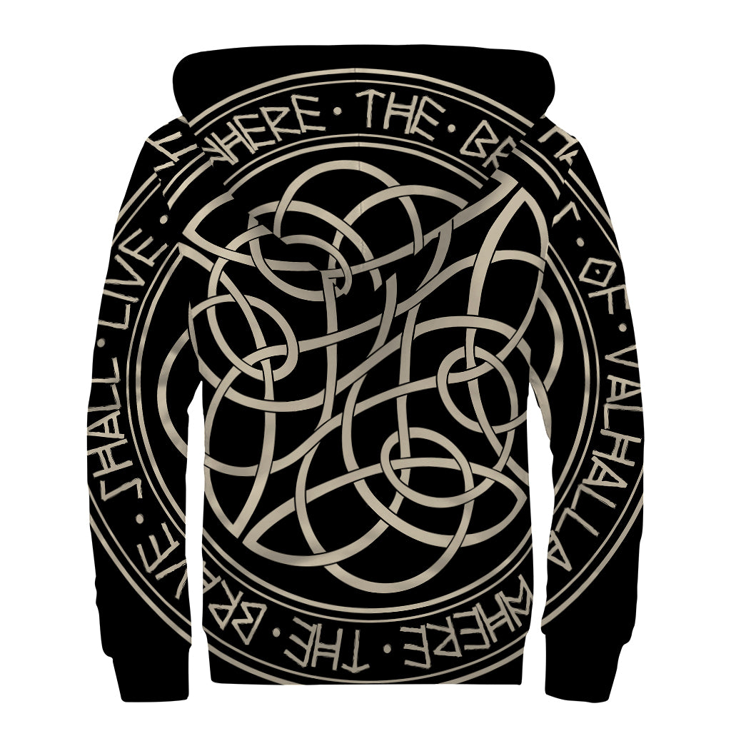 Scandinavian Viking Symbol Print Sherpa Lined Zip Up Hoodie