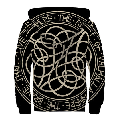 Scandinavian Viking Symbol Print Sherpa Lined Zip Up Hoodie