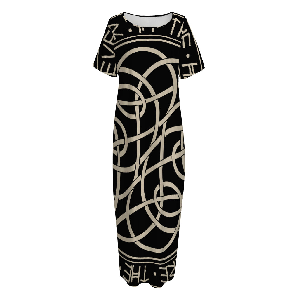 Scandinavian Viking Symbol Print Short Sleeve Long Nightdress