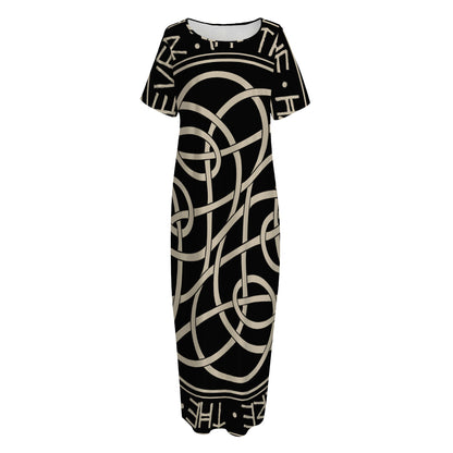 Scandinavian Viking Symbol Print Short Sleeve Long Nightdress