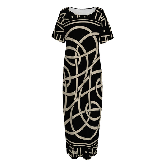 Scandinavian Viking Symbol Print Short Sleeve Long Nightdress