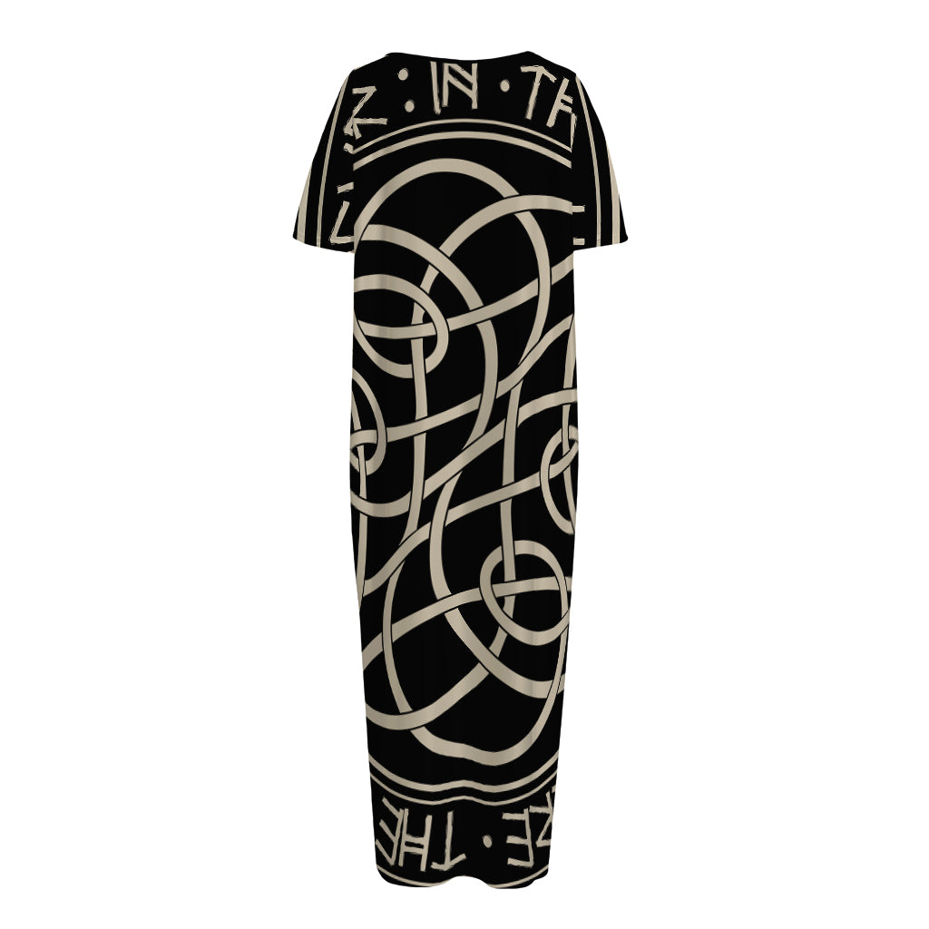 Scandinavian Viking Symbol Print Short Sleeve Long Nightdress