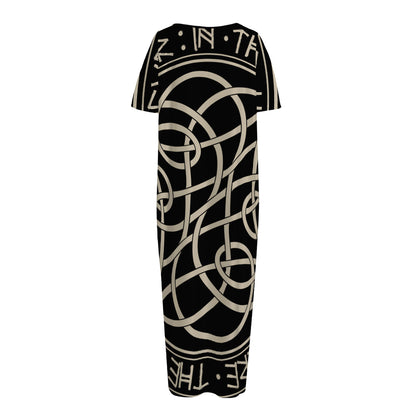 Scandinavian Viking Symbol Print Short Sleeve Long Nightdress