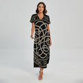 Scandinavian Viking Symbol Print Short Sleeve Maxi Dress