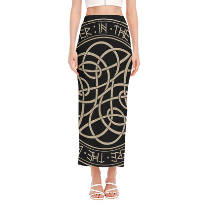 Scandinavian Viking Symbol Print Side Slit Maxi Skirt