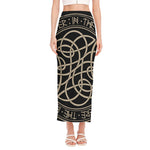 Scandinavian Viking Symbol Print Side Slit Maxi Skirt