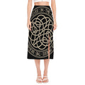 Scandinavian Viking Symbol Print Side Slit Midi Skirt