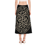 Scandinavian Viking Symbol Print Side Slit Midi Skirt