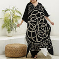 Scandinavian Viking Symbol Print Silk V-Neck Kaftan Dress