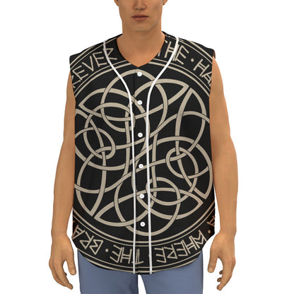 Scandinavian Viking Symbol Print Sleeveless Baseball Jersey