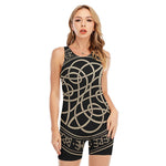 Scandinavian Viking Symbol Print Sleeveless One Piece Swimsuit