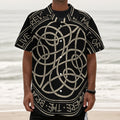 Scandinavian Viking Symbol Print Textured Short Sleeve Shirt
