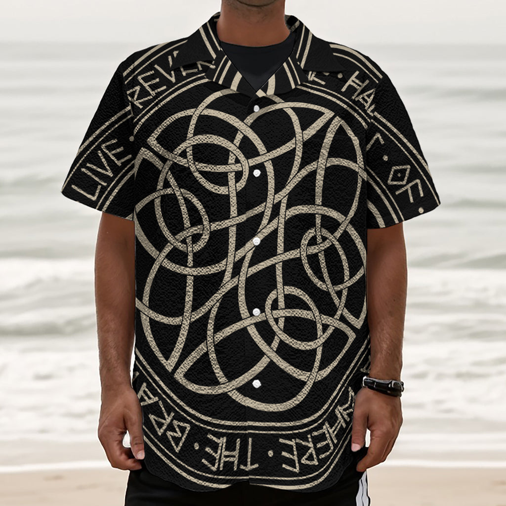 Scandinavian Viking Symbol Print Textured Short Sleeve Shirt