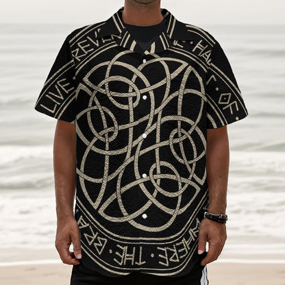 Scandinavian Viking Symbol Print Textured Short Sleeve Shirt