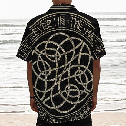 Scandinavian Viking Symbol Print Textured Short Sleeve Shirt