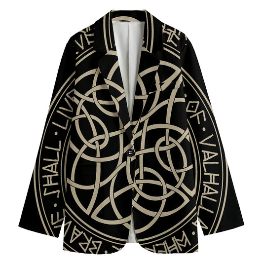 Scandinavian Viking Symbol Print Women's Cotton Blazer