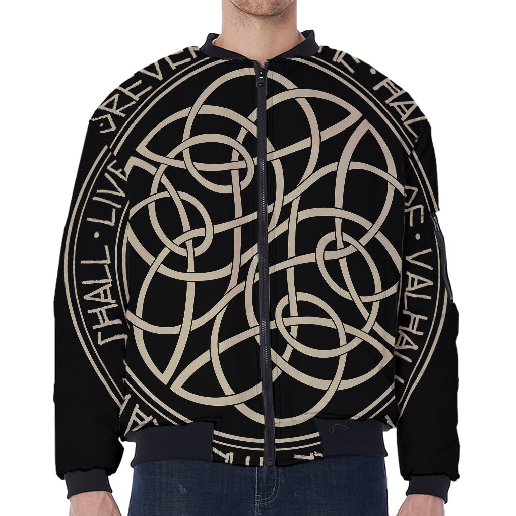 Scandinavian Viking Symbol Print Zip Sleeve Bomber Jacket