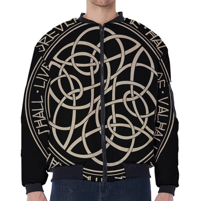 Scandinavian Viking Symbol Print Zip Sleeve Bomber Jacket