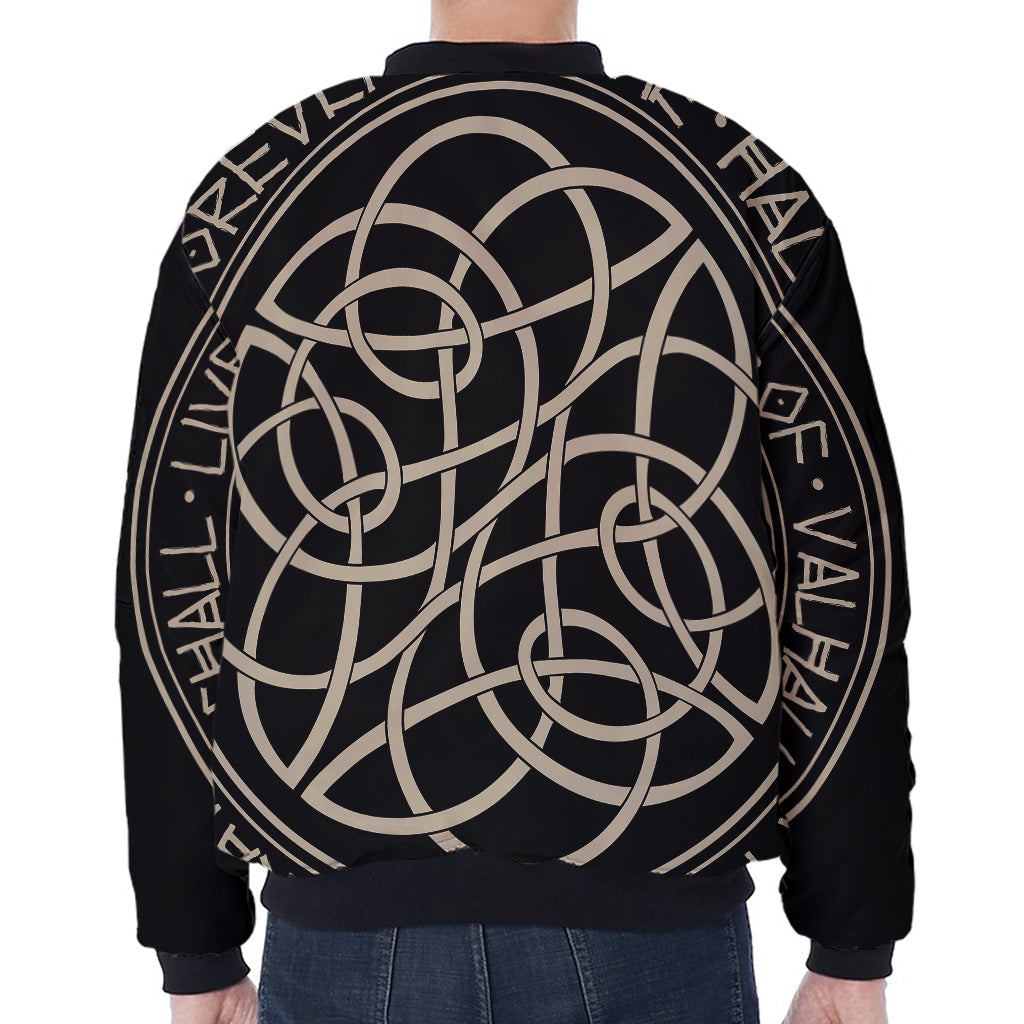 Scandinavian Viking Symbol Print Zip Sleeve Bomber Jacket