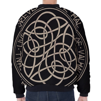 Scandinavian Viking Symbol Print Zip Sleeve Bomber Jacket